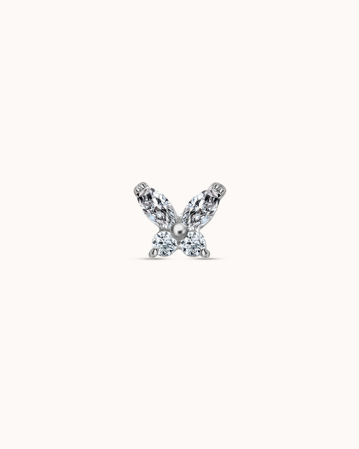 Crystal Butterfly Piercing Stud In Platinum
