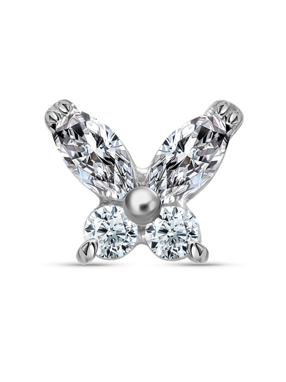 Crystal Butterfly Piercing Stud In Platinum