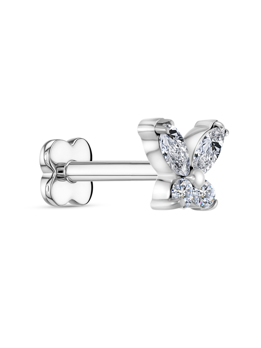 Crystal Butterfly Piercing Stud In Platinum