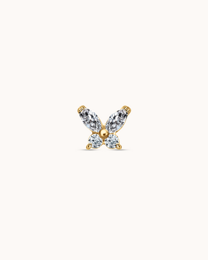 Crystal Butterfly Piercing Stud In Gold
