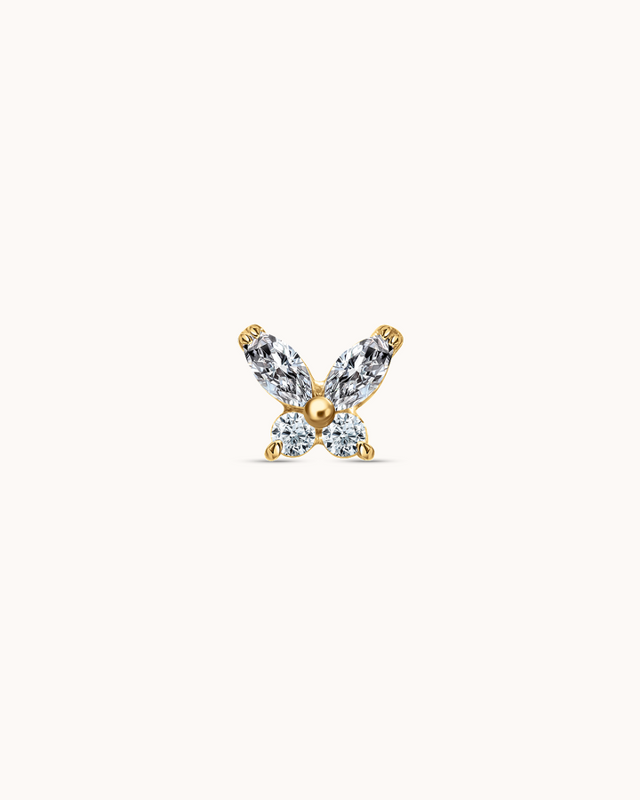 Crystal Butterfly Piercing Stud In Gold