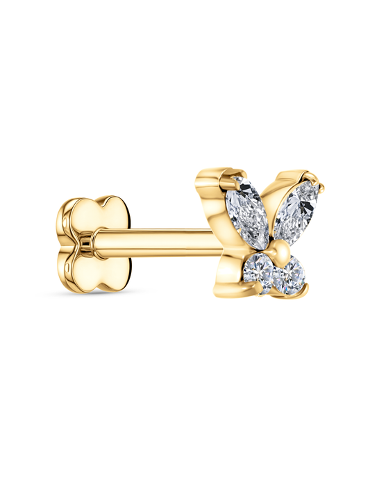 Crystal Butterfly Piercing Stud In Gold