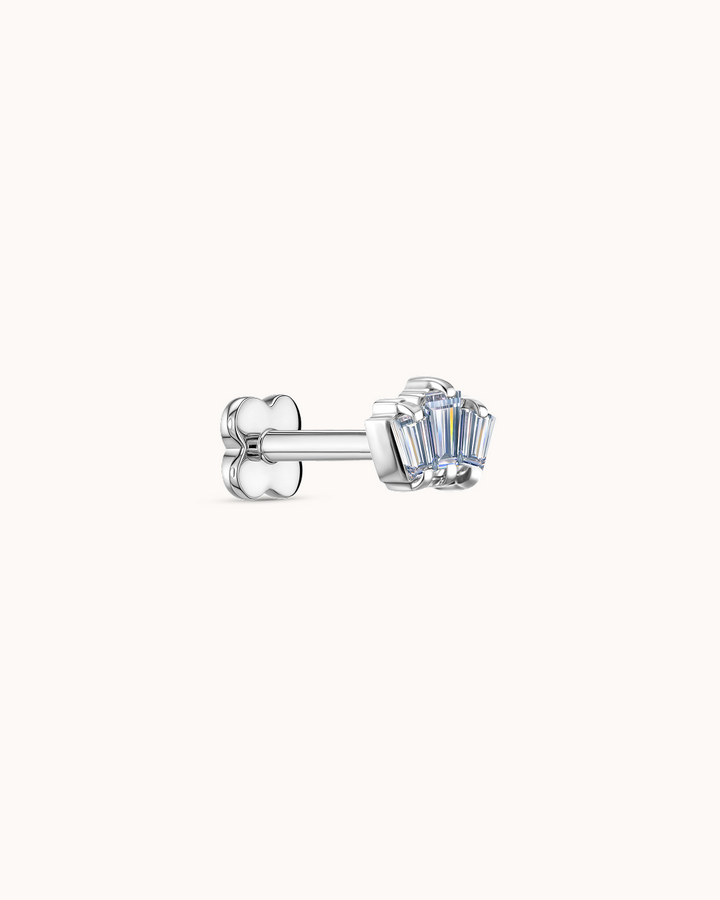 Triple Baguette Crystal Piercing Stud In Platinum