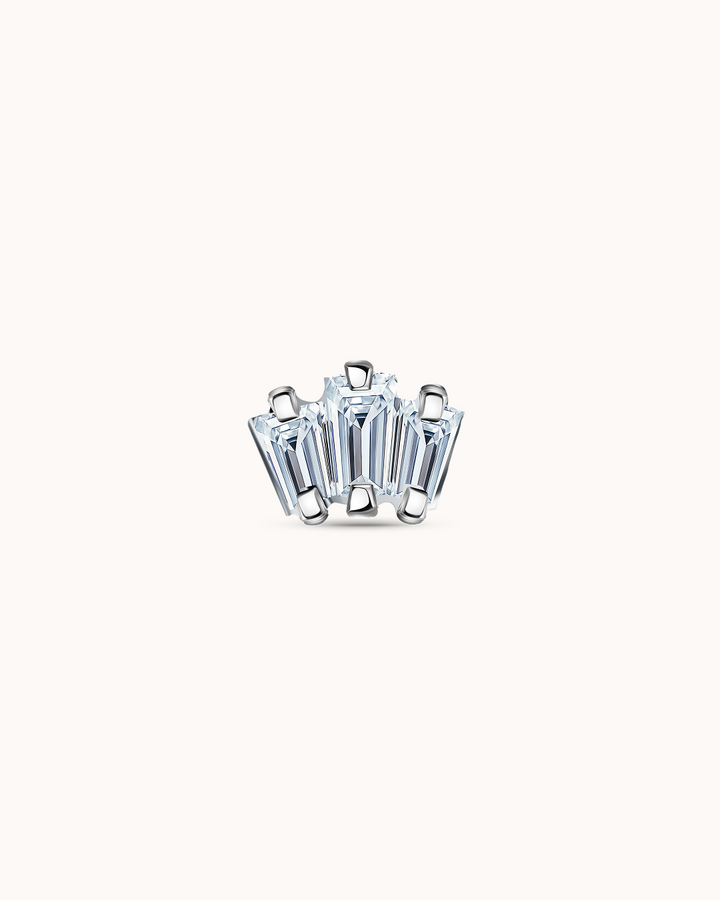 Triple Baguette Crystal Piercing Stud In Platinum