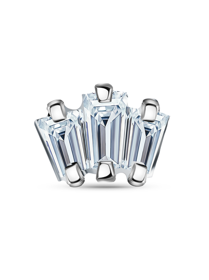 Triple Baguette Crystal Piercing Stud In Platinum