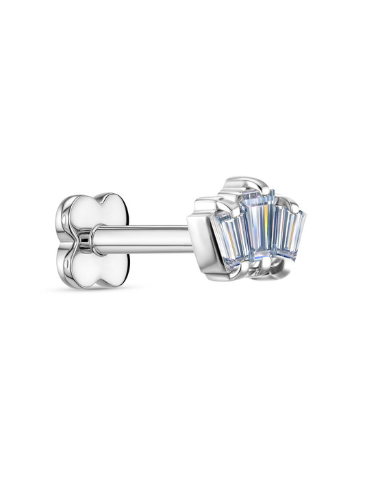 Triple Baguette Crystal Piercing Stud In Platinum