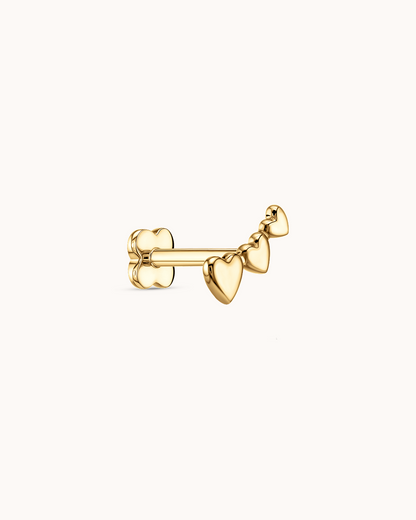 Triple Heart Bar Piercing Stud In Gold
