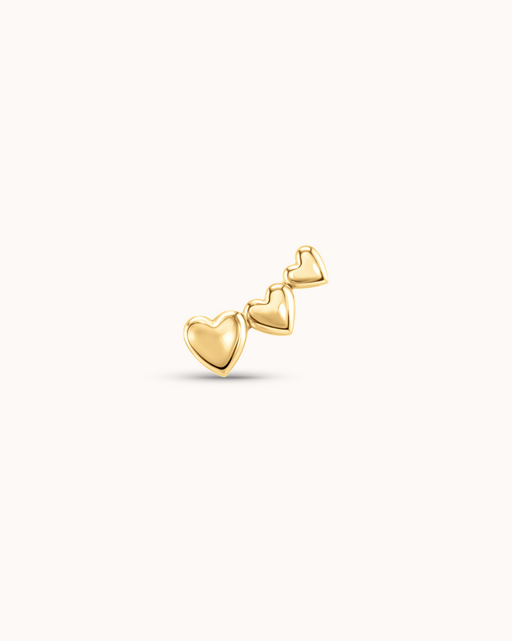 Triple Heart Bar Piercing Stud In Gold