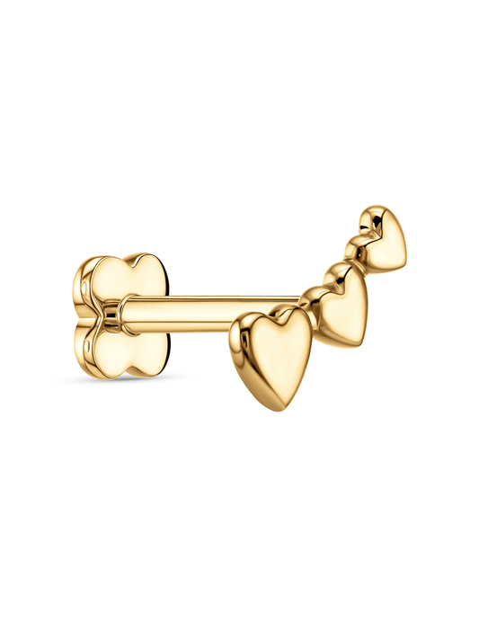 Triple Heart Bar Piercing Stud In Gold