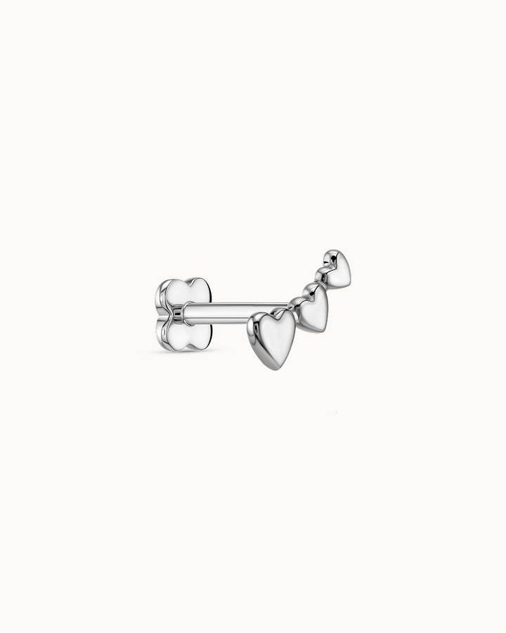 Triple Heart Bar Piercing Stud In Platinum