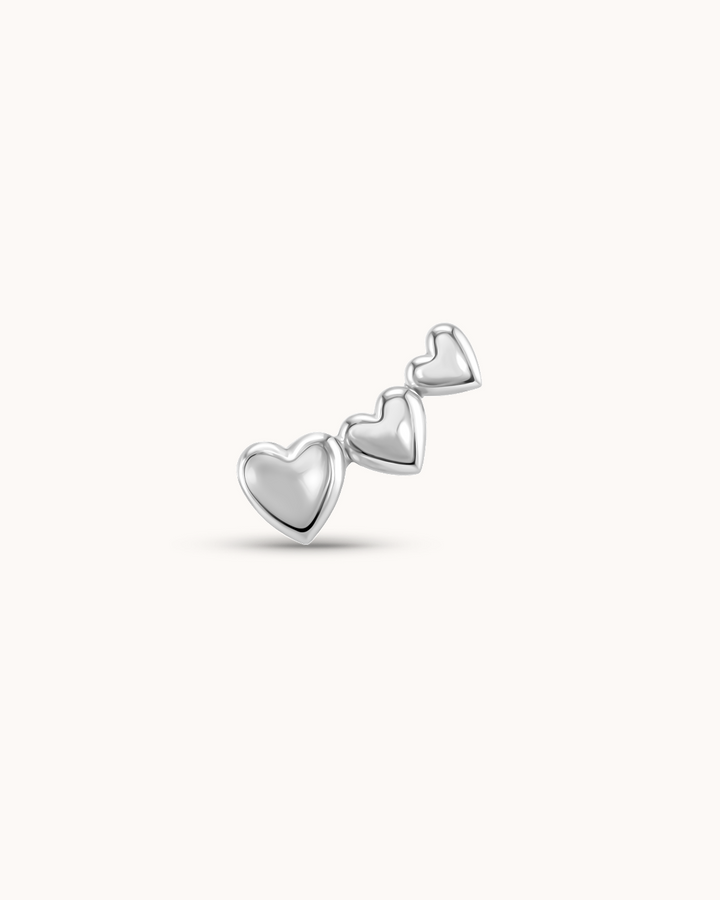 Triple Heart Bar Piercing Stud In Platinum