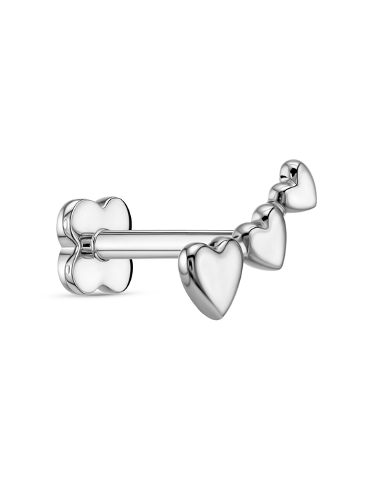 Triple Heart Bar Piercing Stud In Platinum
