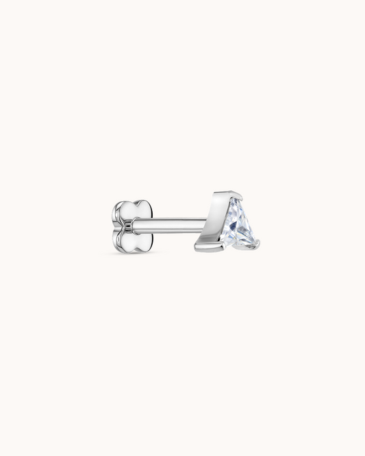 Crystal Triangle Piercing Stud In Platinum