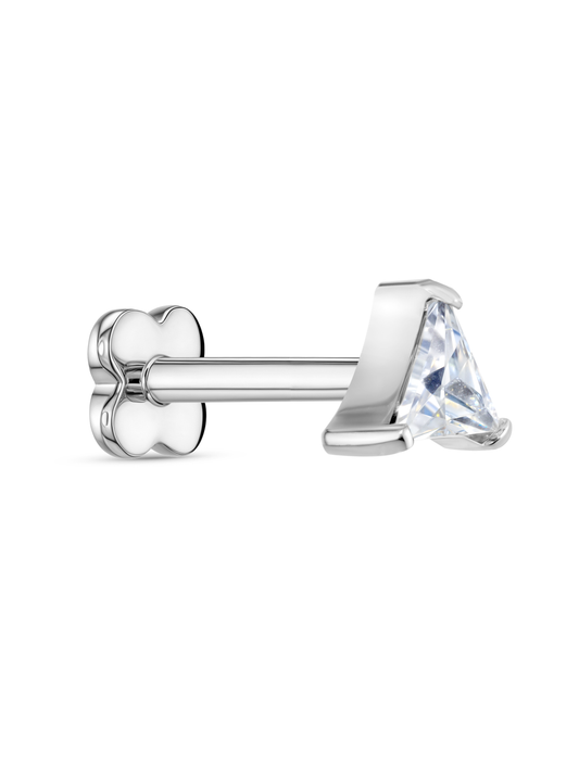 Crystal Triangle Piercing Stud In Platinum