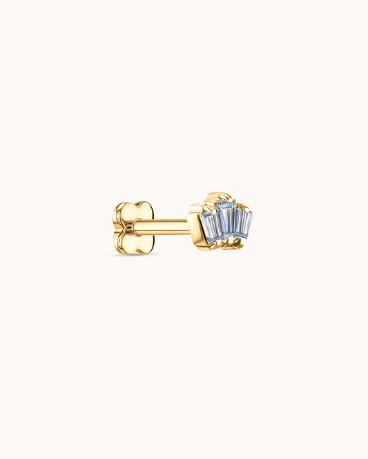 Triple Baguette Crystal Piercing Stud In Gold