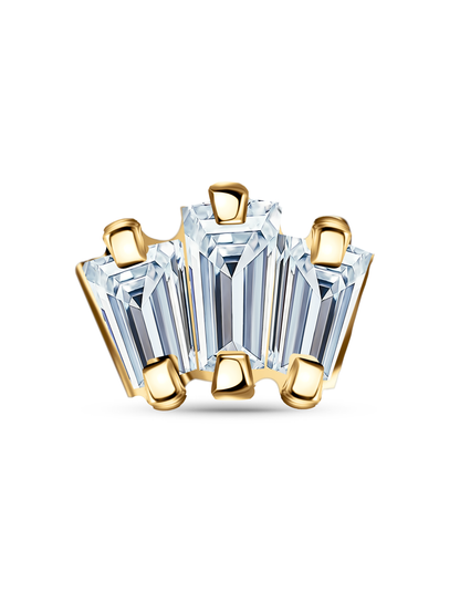 Triple Baguette Crystal Piercing Stud In Gold