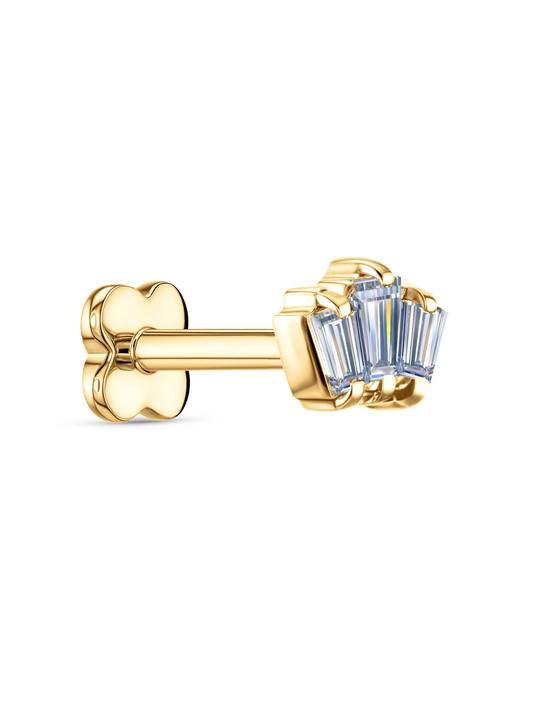 Triple Baguette Crystal Piercing Stud In Gold
