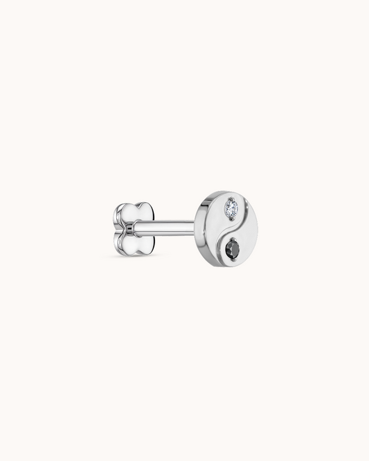 Crystal Yin-Yang Piercing Stud In Platinum