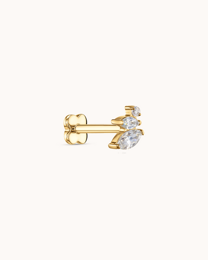 Triple Crystal Navette Piercing Stud In Gold