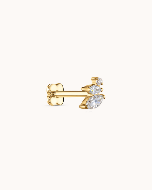 Triple Crystal Navette Piercing Stud In Gold