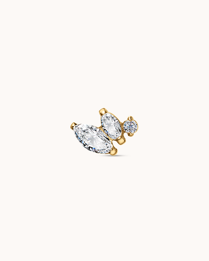 Triple Crystal Navette Piercing Stud In Gold