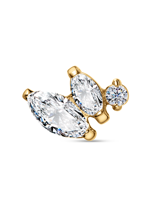 TRIPLE CRYSTAL NAVETTE PIERCING STUD IN GOLD