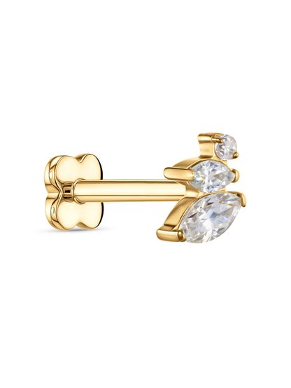 TRIPLE CRYSTAL NAVETTE PIERCING STUD IN GOLD