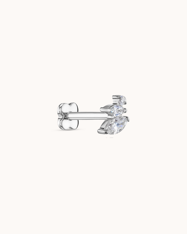Triple Crystal Navette Piercing Stud In Platinum