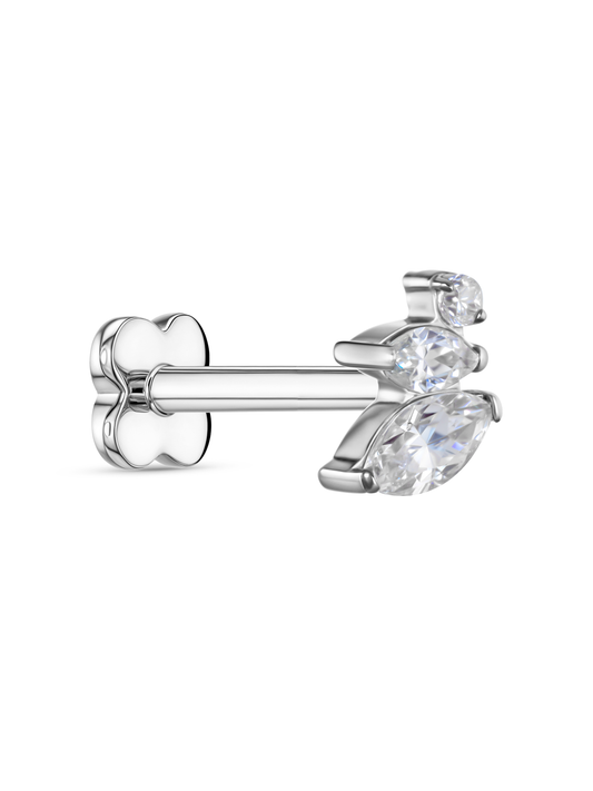 Triple Crystal Navette Piercing Stud In Platinum