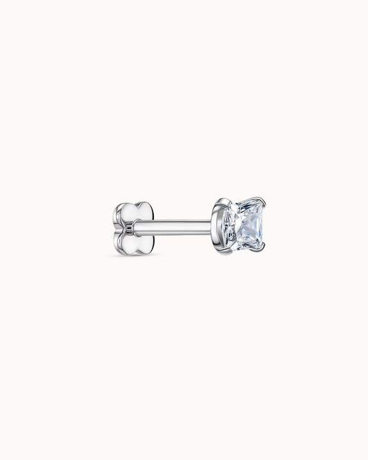 Square Crystal Piercing Stud In Platinum