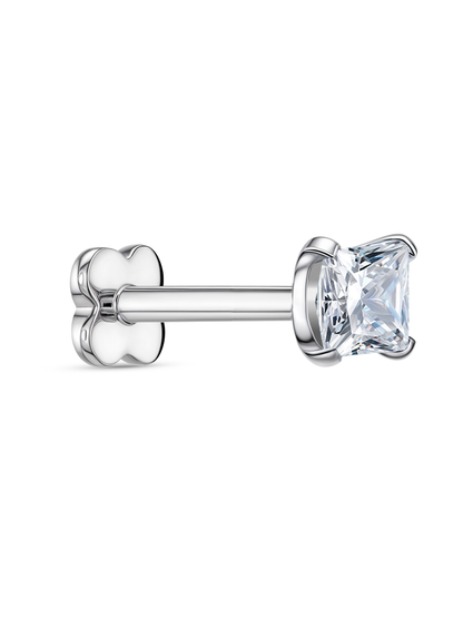 Square Crystal Piercing Stud In Platinum