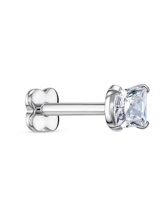 Square Crystal Piercing Stud In Platinum