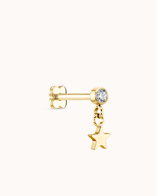 Round Crystal Star Drop Piercing Stud In Gold