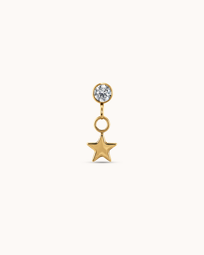 Round Crystal Star Drop Piercing Stud In Gold