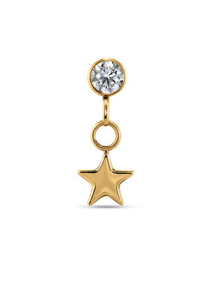 Round Crystal Star Drop Piercing Stud In Gold