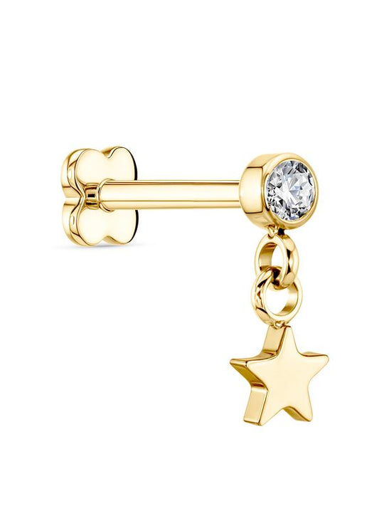 Round Crystal Star Drop Piercing Stud In Gold