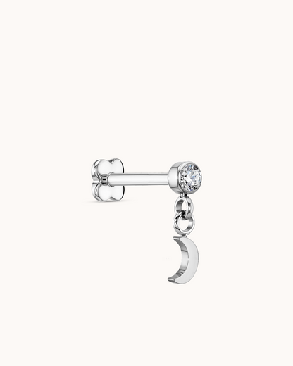 Round Crystal Moon Drop Piercing Stud In Platinum