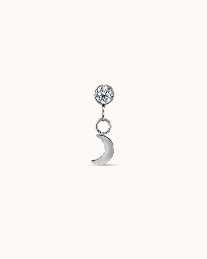 Round Crystal Moon Drop Piercing Stud In Platinum