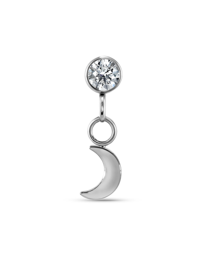 Round Crystal Moon Drop Piercing Stud In Platinum