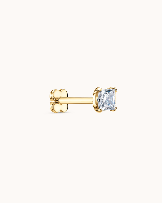 Square Crystal Piercing Stud In Gold