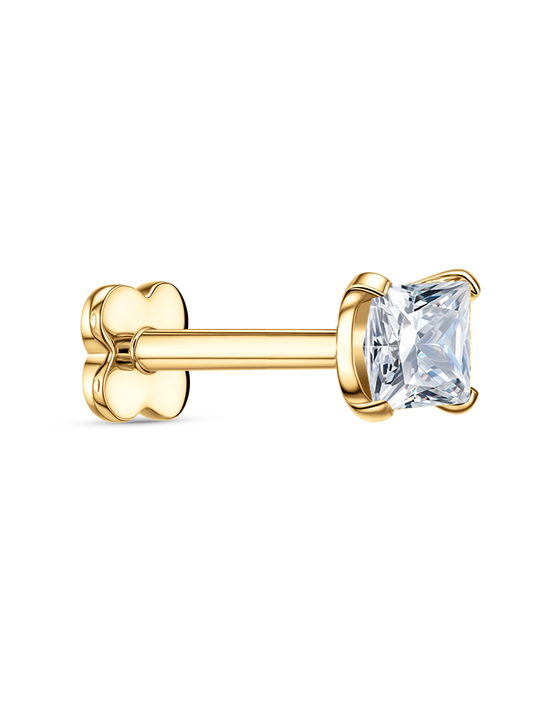 Square Crystal Piercing Stud In Gold