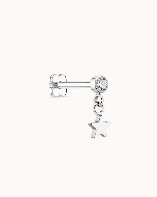 Round Crystal Star Drop Piercing Stud In Platinum