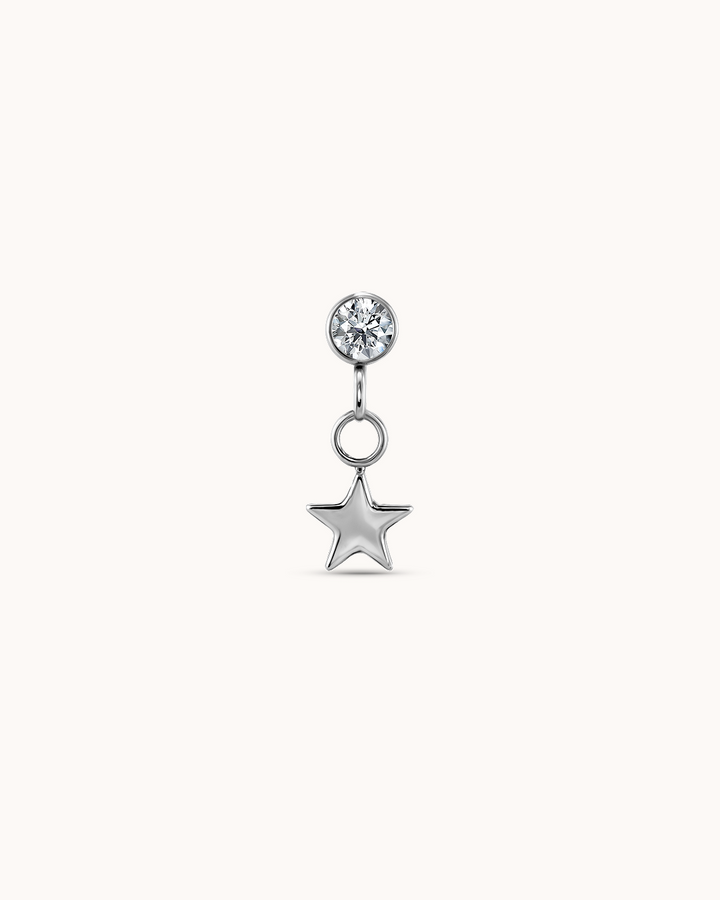 Round Crystal Star Drop Piercing Stud In Platinum