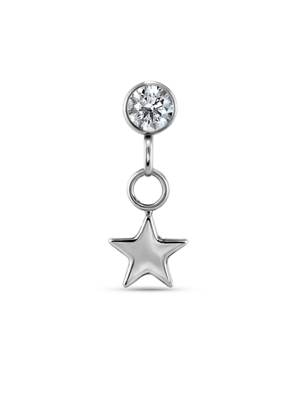 Round Crystal Star Drop Piercing Stud In Platinum