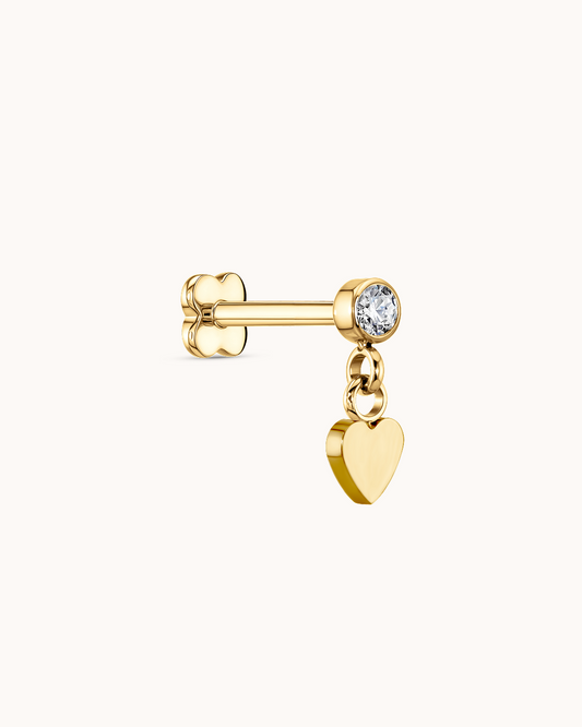 Round Crystal Heart Drop Piercing Stud In Gold