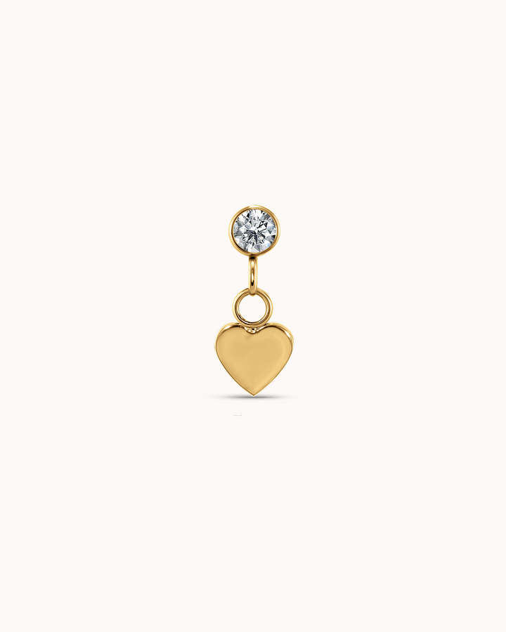 Round Crystal Heart Drop Piercing Stud In Gold