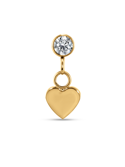 Round Crystal Heart Drop Piercing Stud In Gold