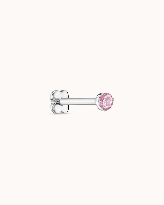 Light Pink Round Crystal Piercing Stud in Platinum