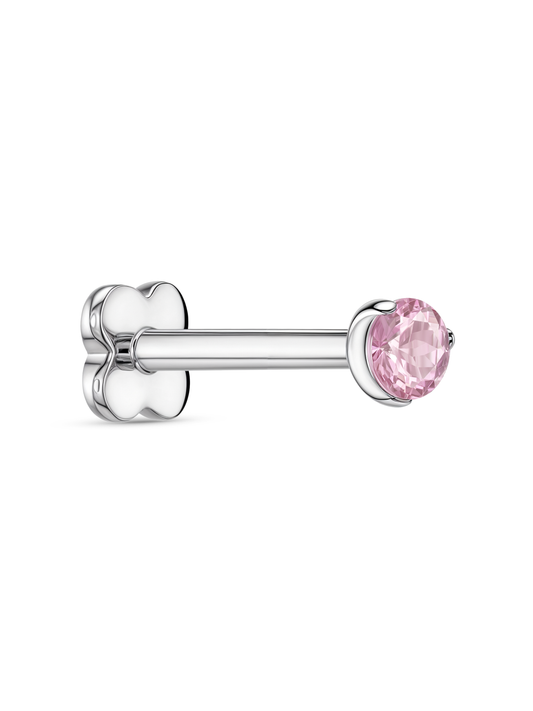 Light Pink Round Crystal Piercing Stud in Platinum