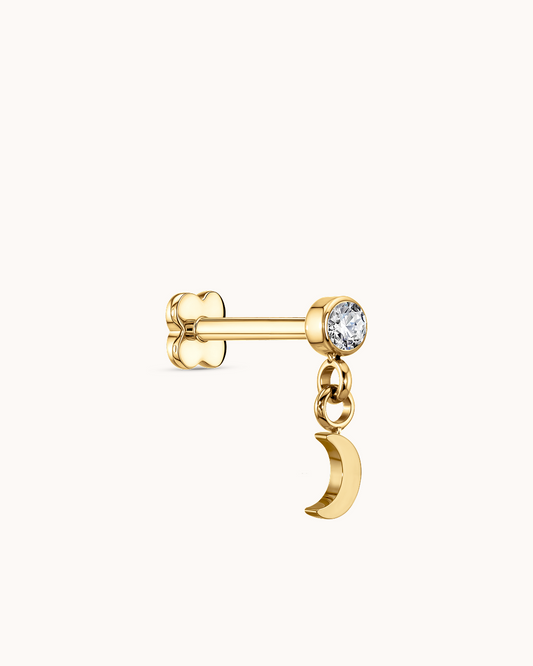 Round Crystal Moon Drop Piercing Stud In Gold